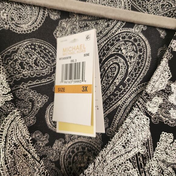 MICHAEL KORS Womens Black Silver Metallic Faux Wrap Top NWT 3X Holiday Festive - Picture 7 of 11